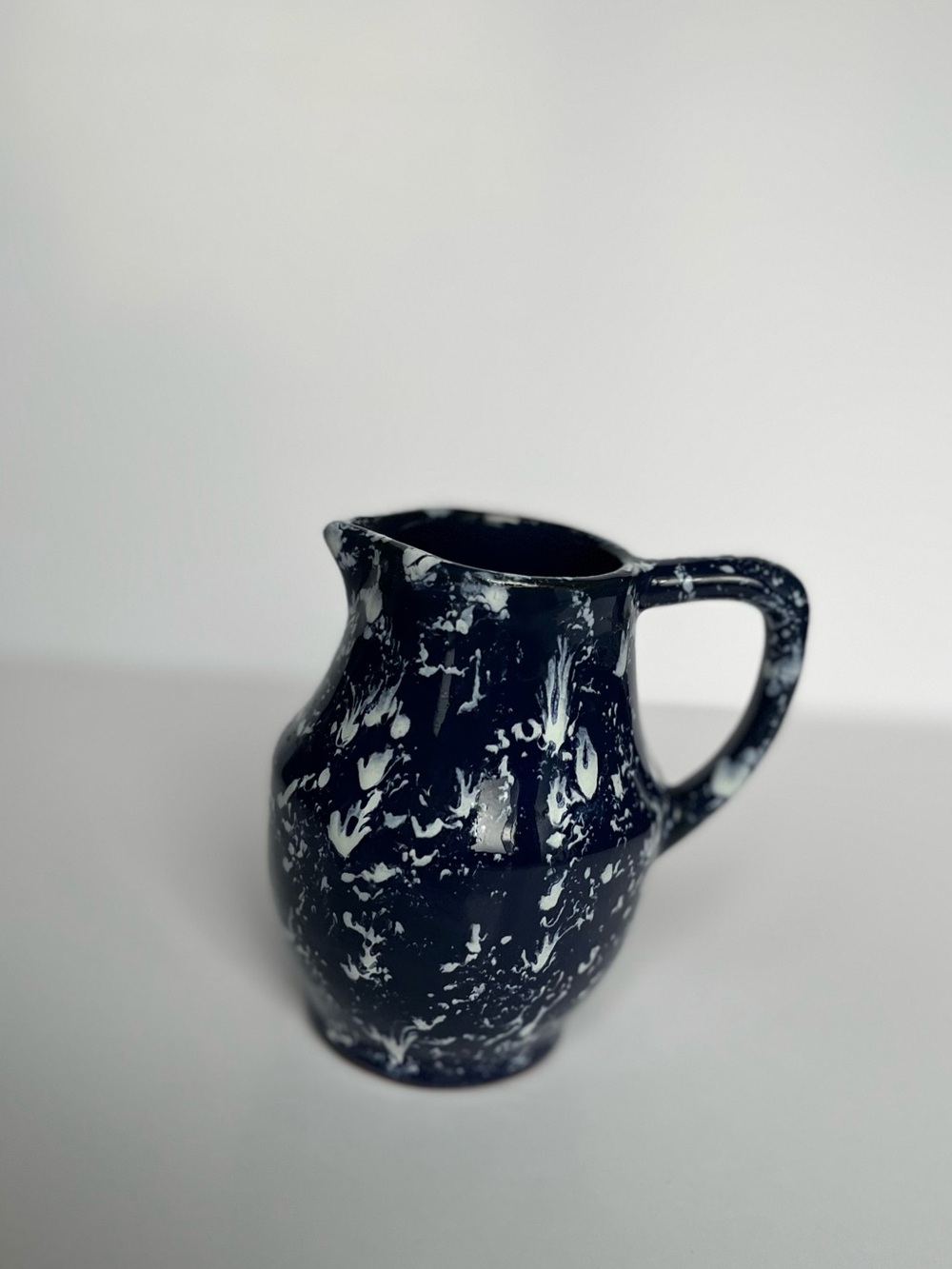 Vintage Blue Agate Spongeware Creamer Pitcher With Ice Lip